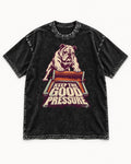 English Bulldog Keep the Good Pressure Printing Press Graphic Washed Tee in Black, flat lay product photo