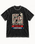 Husky Rules Need Better Editors Book Stack Graphic Washed Tee in Black, flat lay product photo