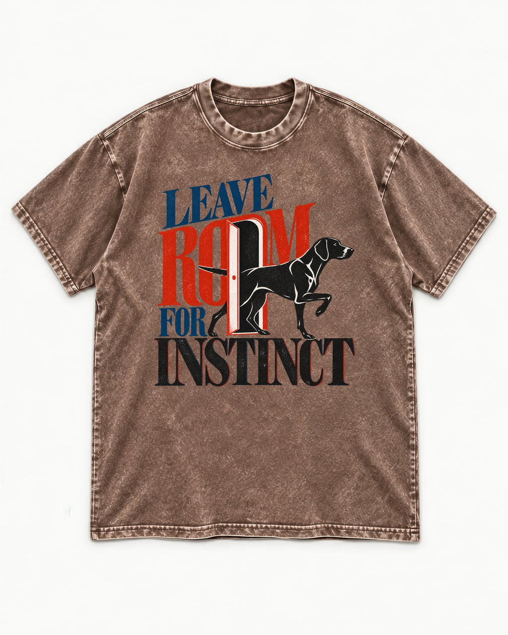 Leave Room for Instinct German Shorthaired Pointer Washed Tee in Coffee, flat lay product photo