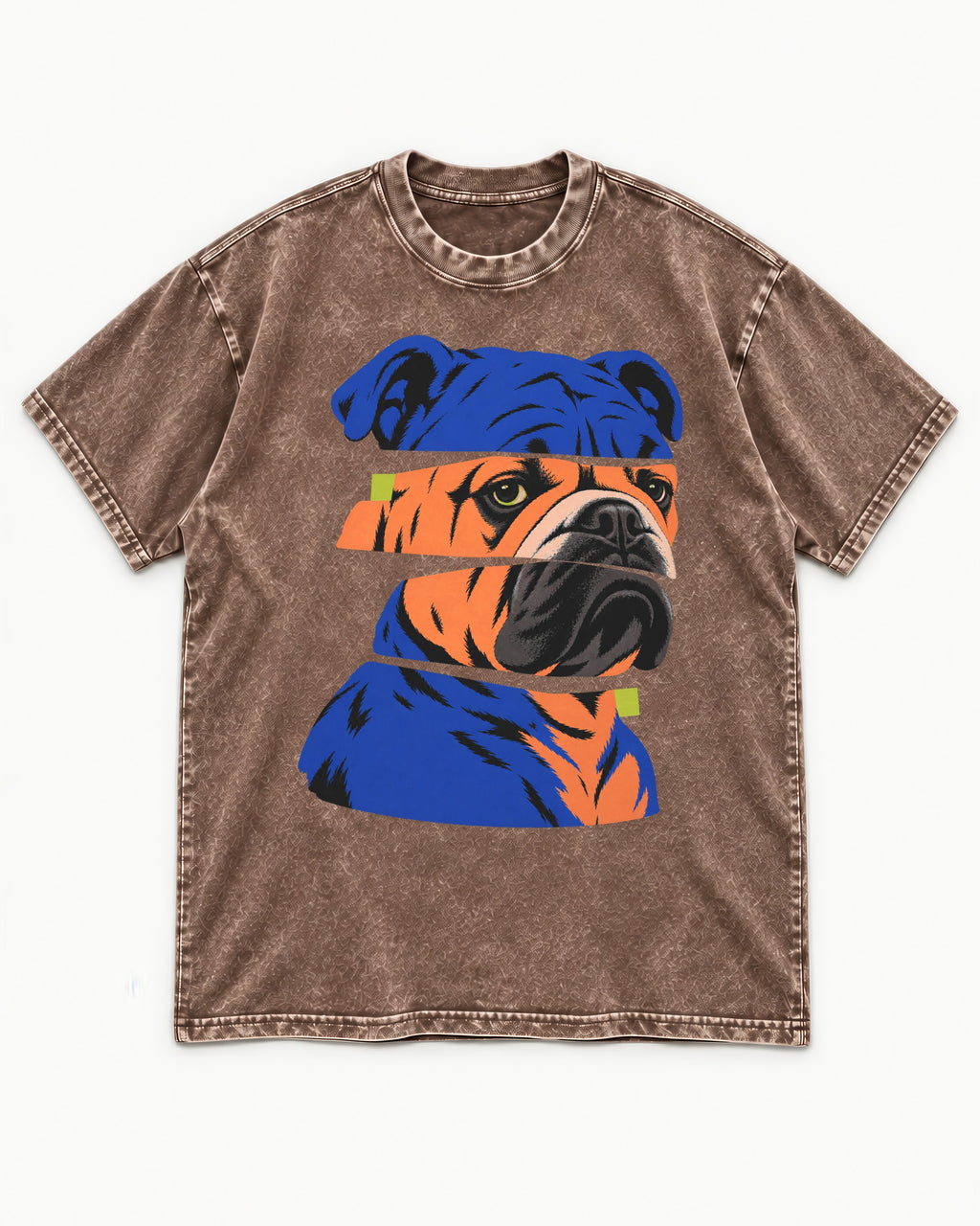 English Bulldog Unbreakable Washed Tee in Coffee, flat lay product photo