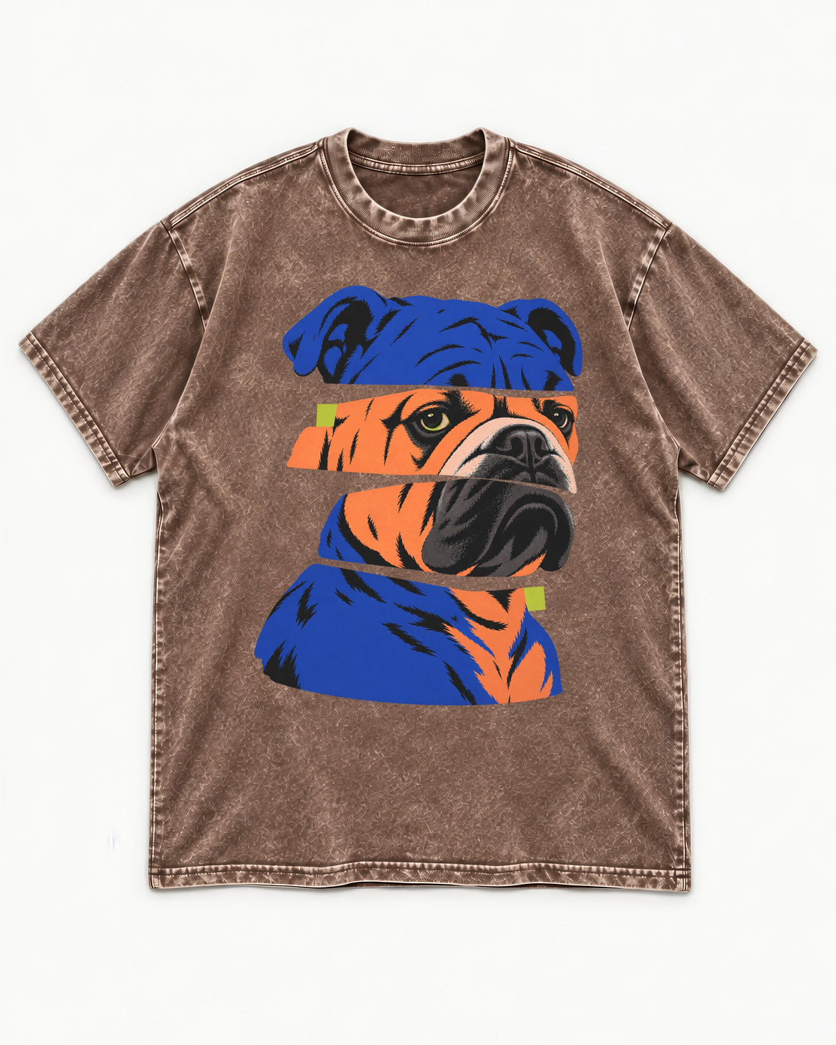 English Bulldog Unbreakable Washed Tee in Coffee, flat lay product photo