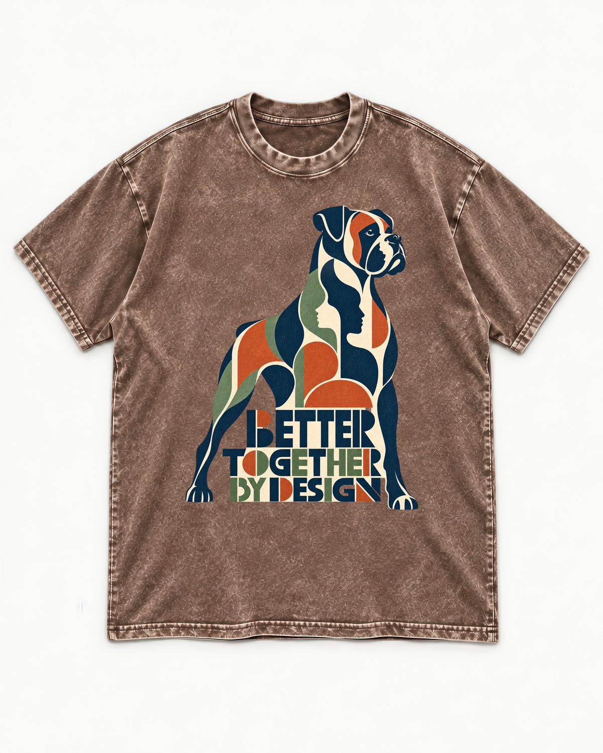 Better Together By Design Boxer Geometric Mosaic Washed Tee in Coffee, flat lay product photo