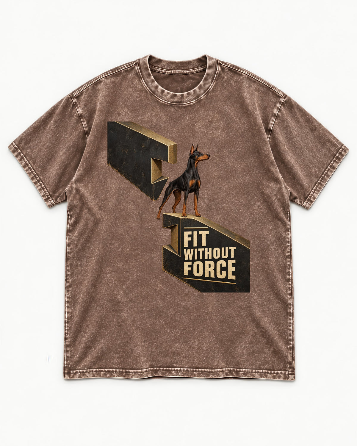 Doberman Fit Without Force Washed Tee in Coffee, flat lay product photo