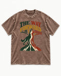Shared Way Forward German Shepherd Dog Washed Tee in Coffee, flat lay product photo