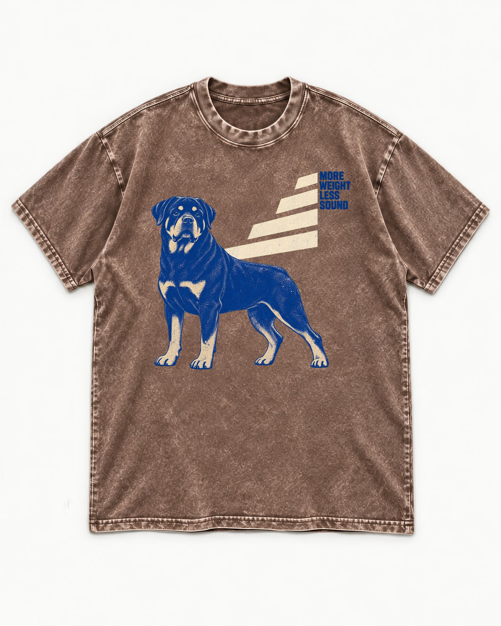 Rottweiler More Weight Less Sound Stair Step Graphic Washed Tee in Coffee, flat lay product photo