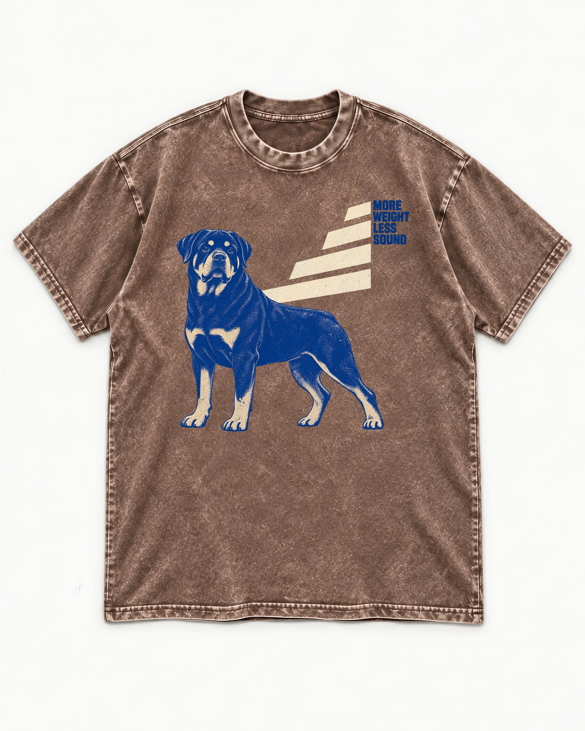 Rottweiler More Weight Less Sound Stair Step Graphic Washed Tee in Coffee, flat lay product photo