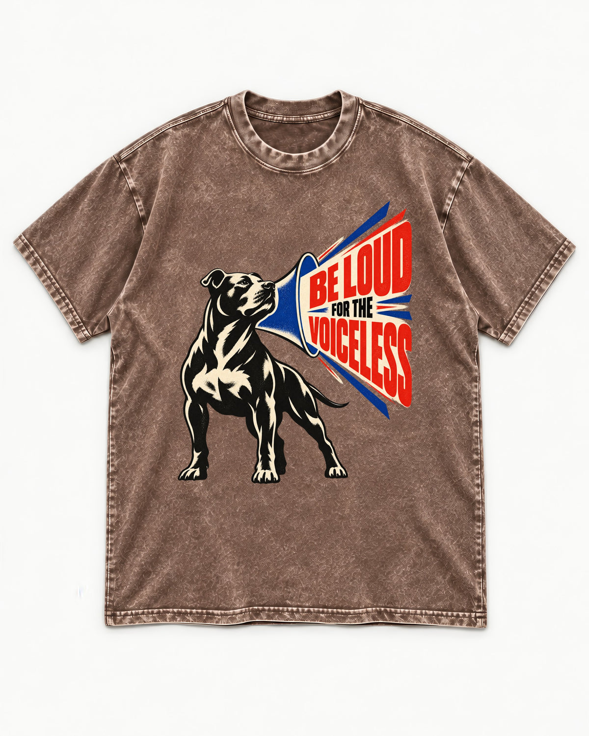 Pitbull For the Voiceless Washed Tee in Coffee, flat lay product photo