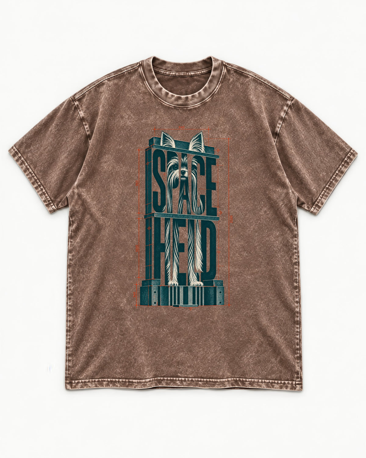 Yorkshire Terrier Space Head Washed Tee in Coffee, flat lay product photo