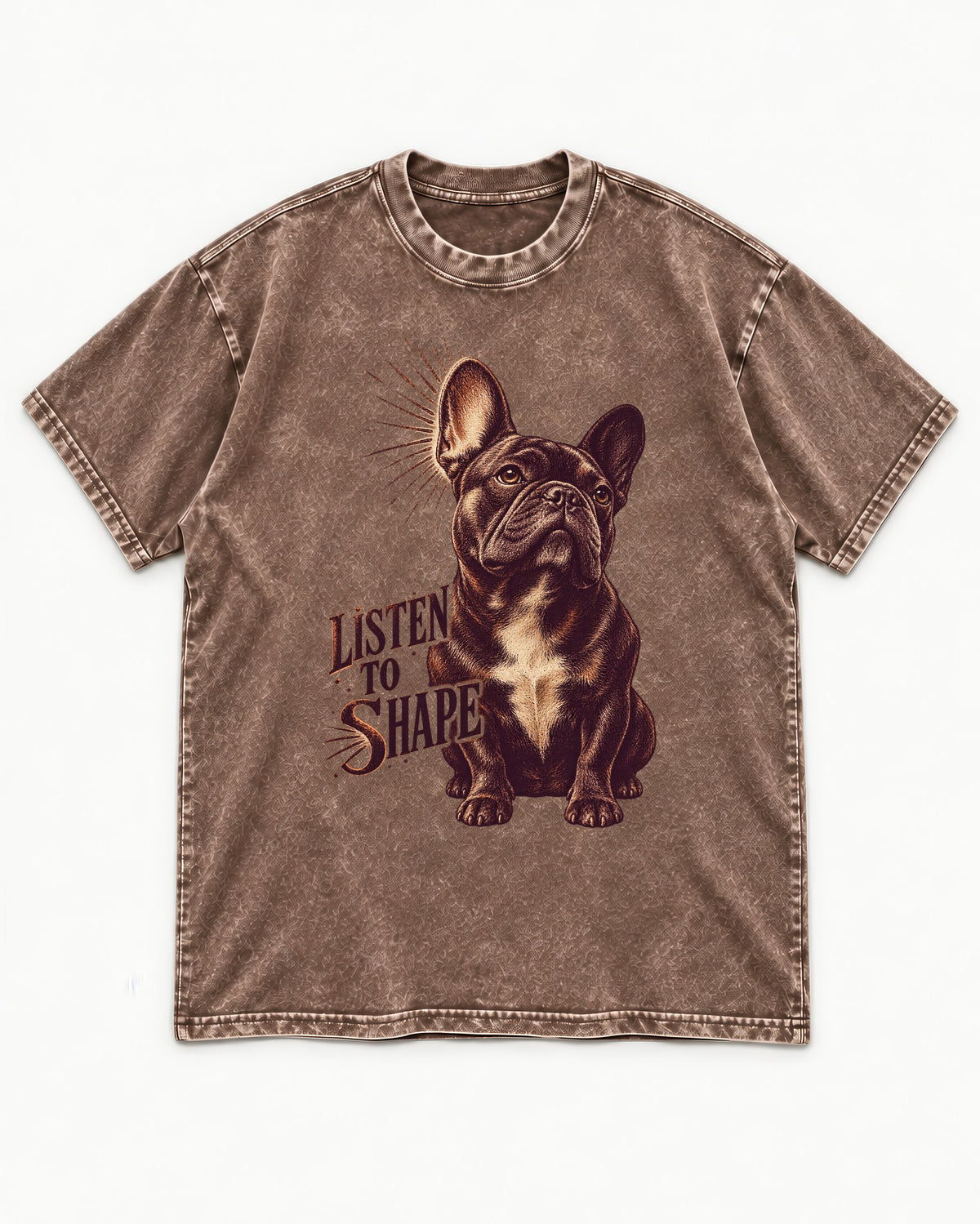 Listen to Shape Frenchie Washed Tee in Coffee, flat lay product photo
