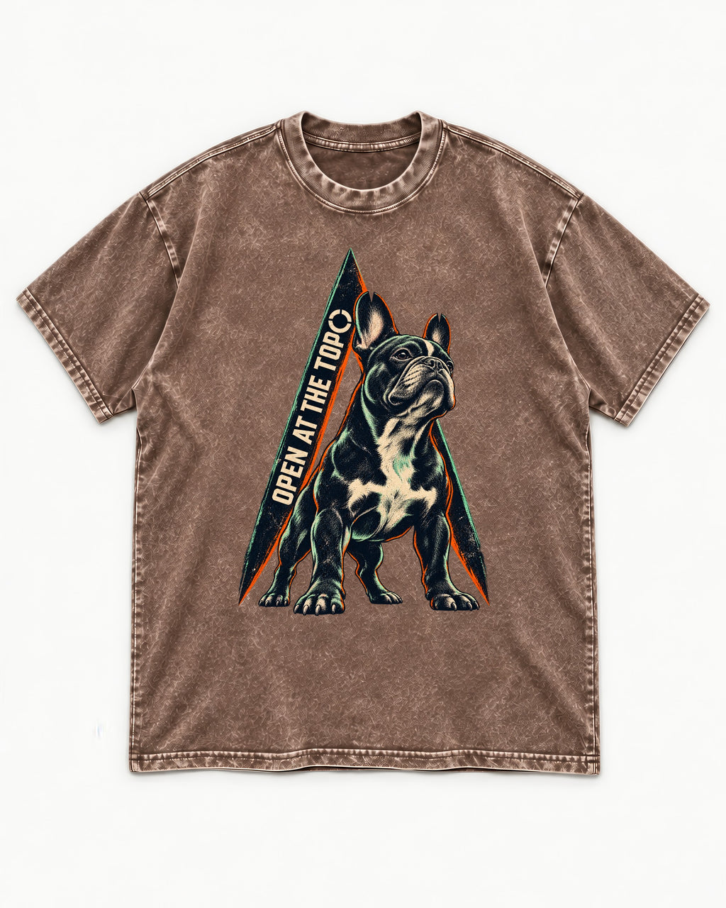 Frenchie Open at the Top Washed Tee in Coffee, flat lay product photo