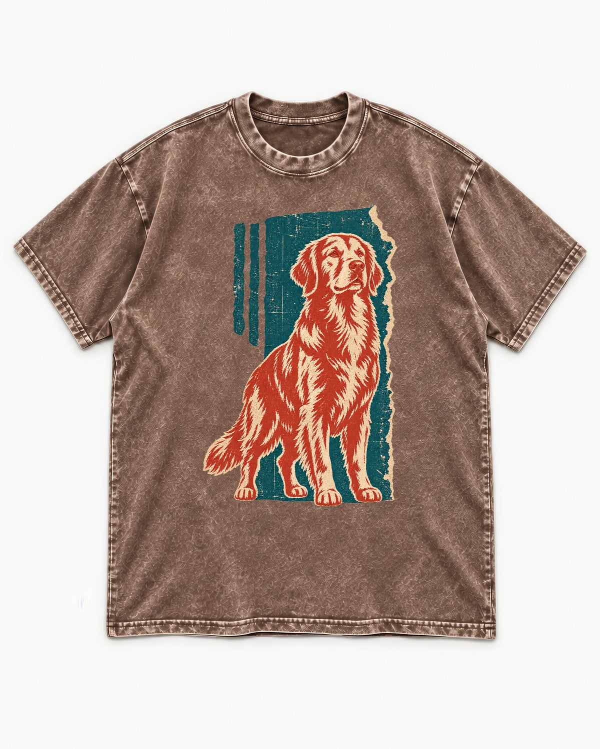 Golden Retriever Steadfast Heart Washed Tee in Coffee, flat lay product photo