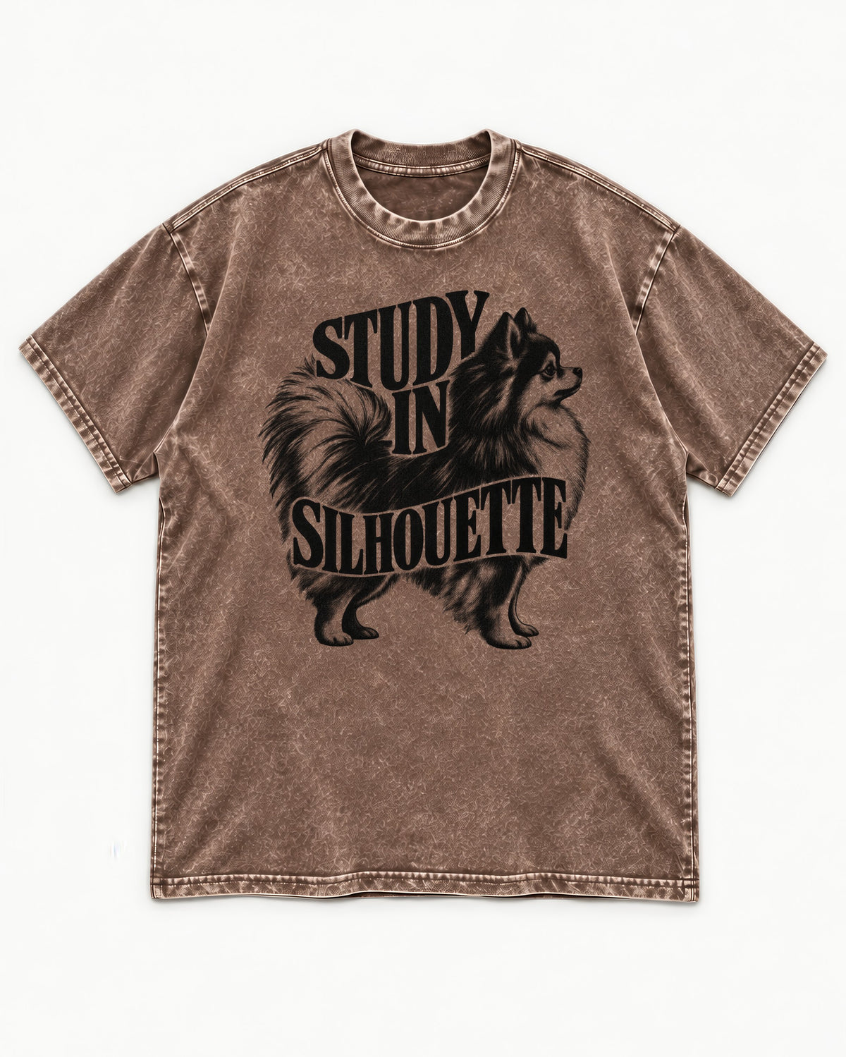 Pomeranian Study in Silhouette Washed Tee in Coffee, flat lay product photo