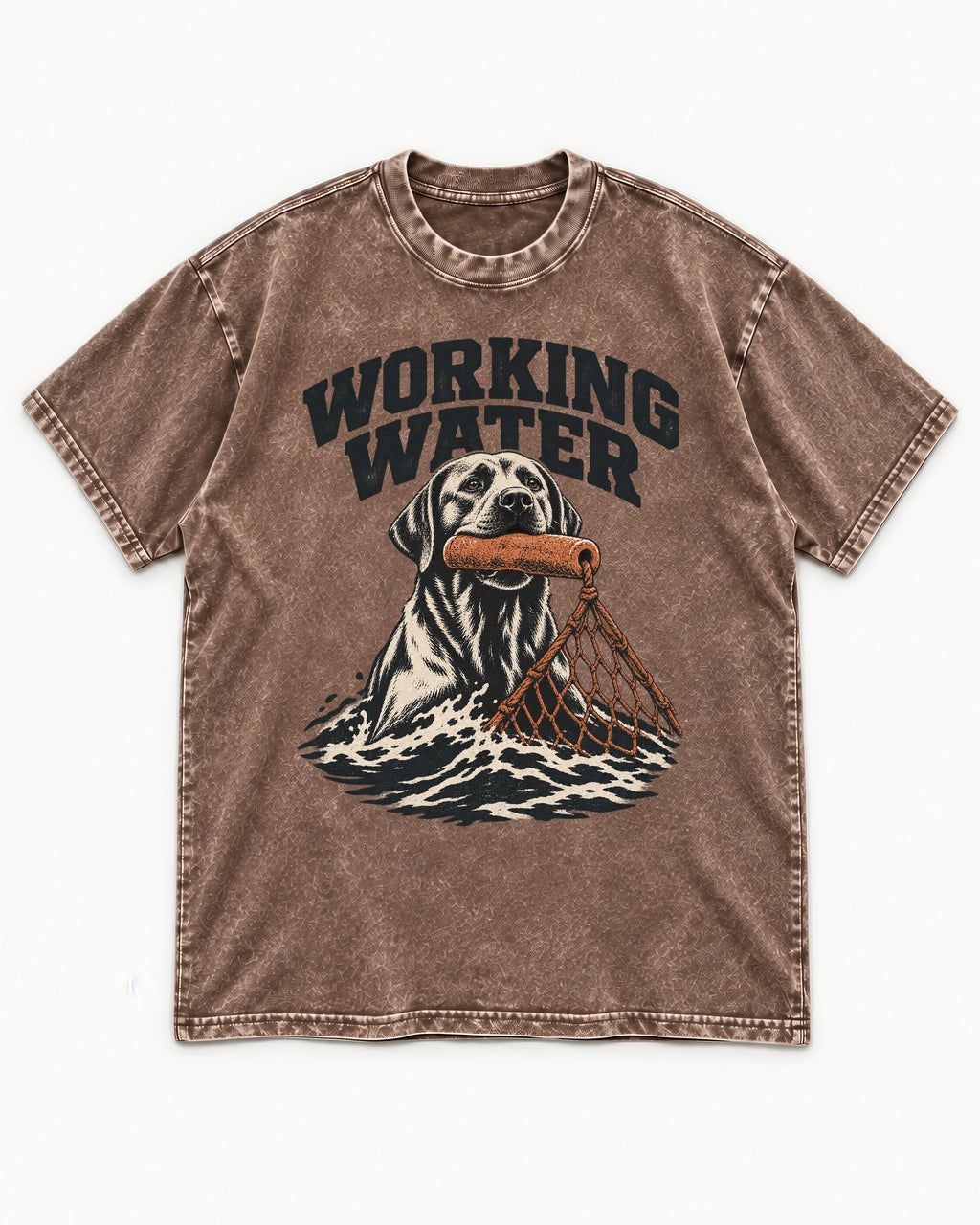 Working Water Labrador Retriever Washed Tee in Coffee, flat lay product photo
