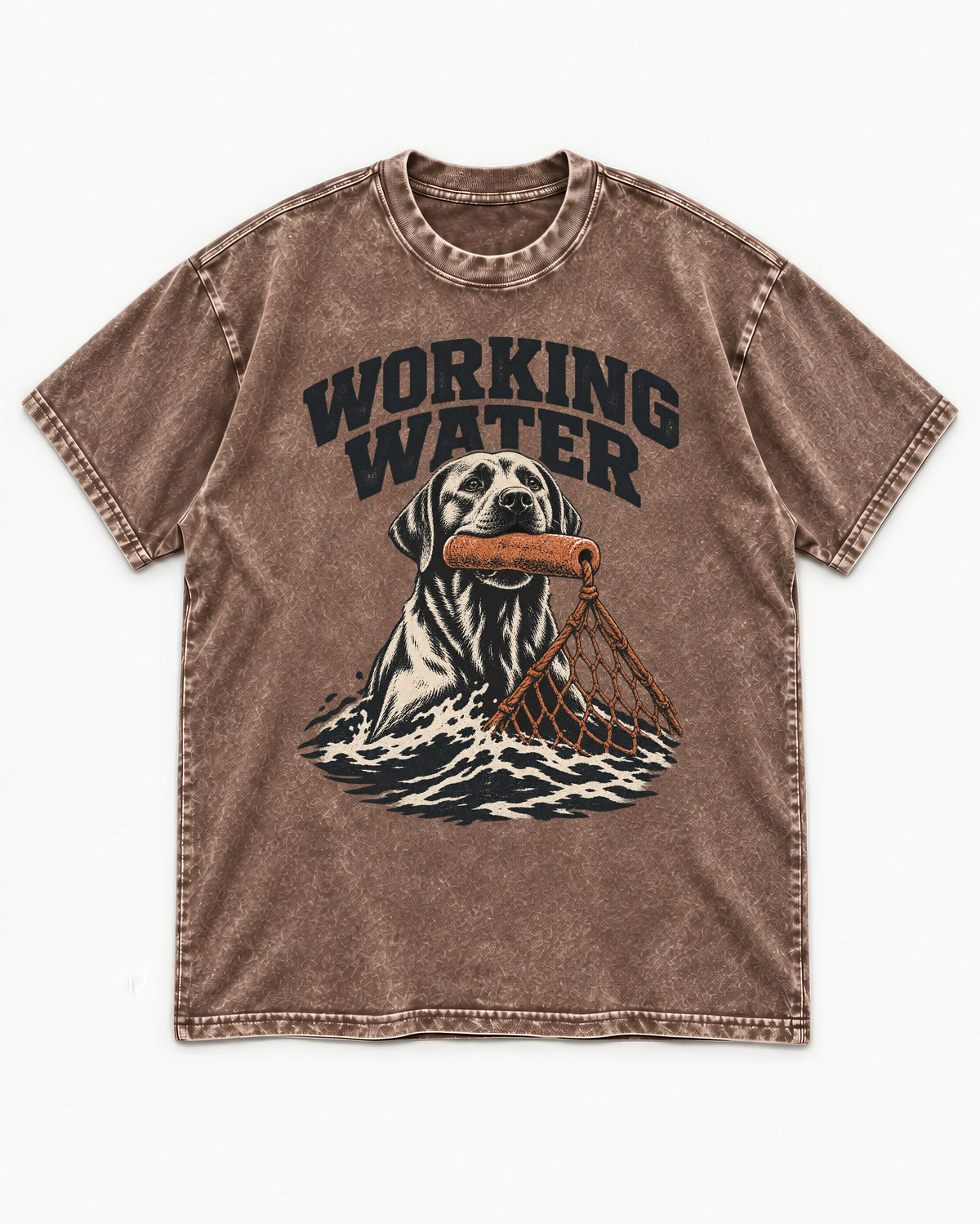 Working Water Labrador Retriever Washed Tee in Coffee, flat lay product photo