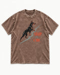 Doberman Is Chic Washed Tee in Coffee, flat lay product photo
