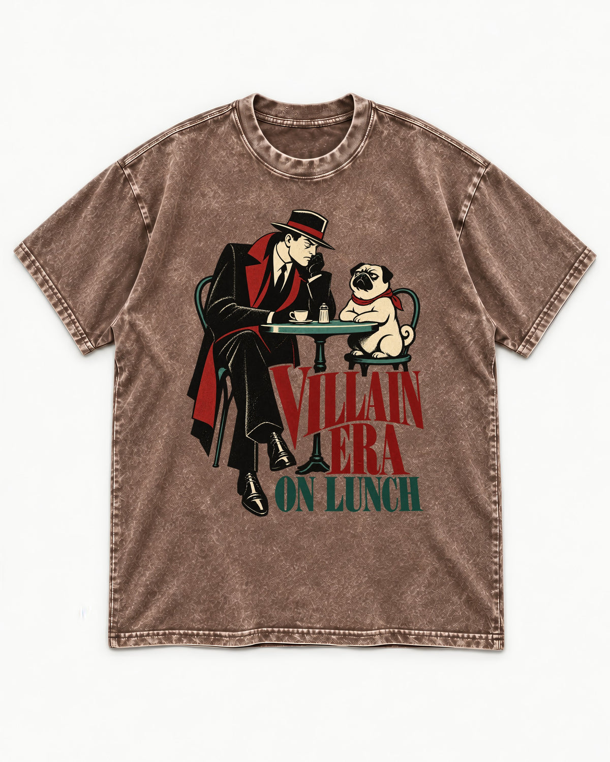 Pug Villain Era Washed Tee in Coffee, flat lay product photo