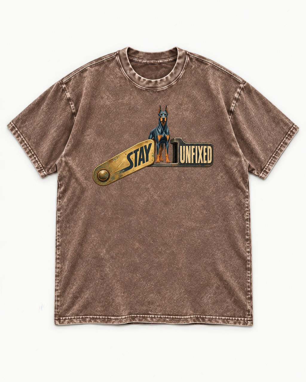Doberman Stay Unfixed Washed Tee in Coffee, flat lay product photo
