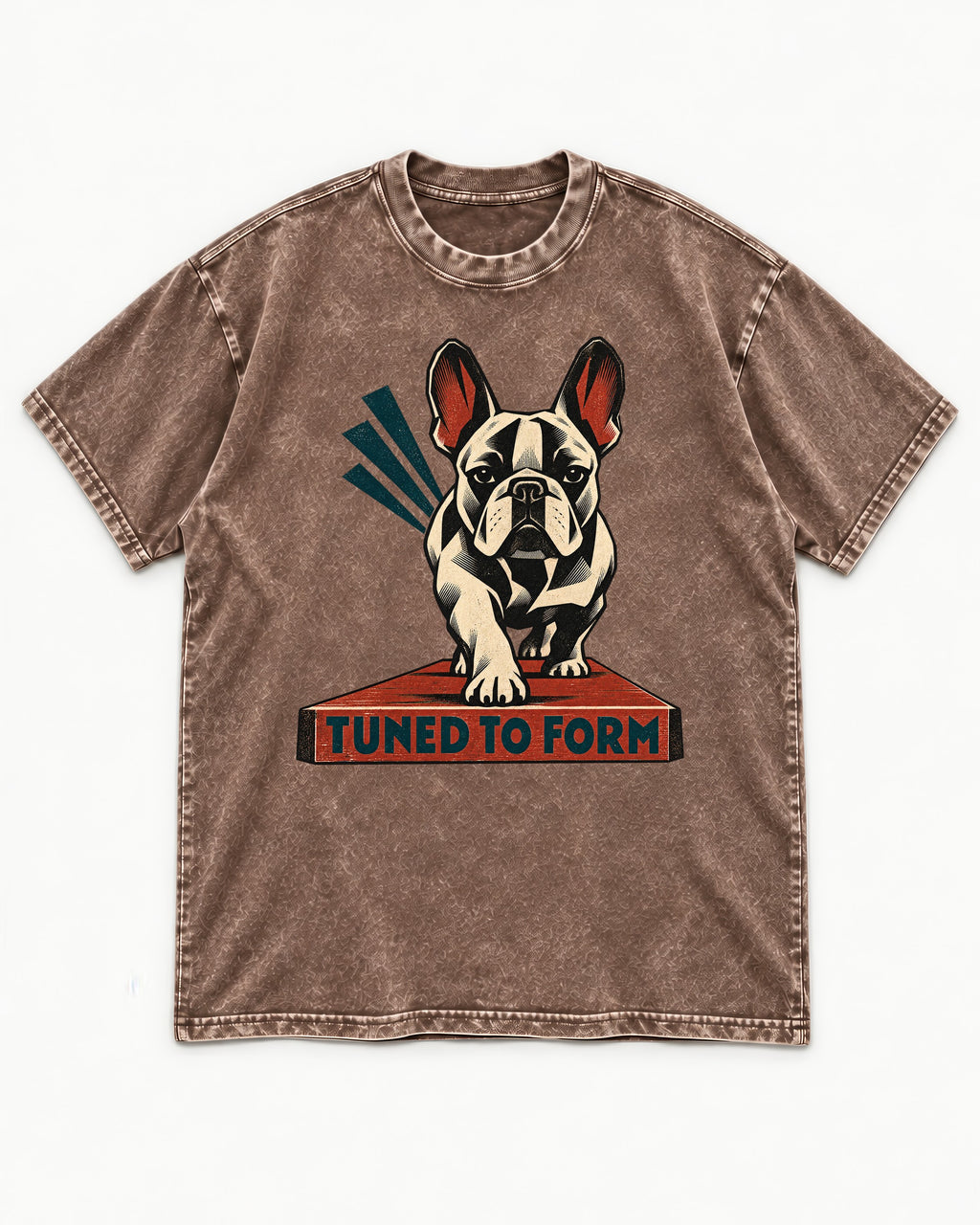 Frenchie Tuned to Form Washed Tee in Coffee, flat lay product photo