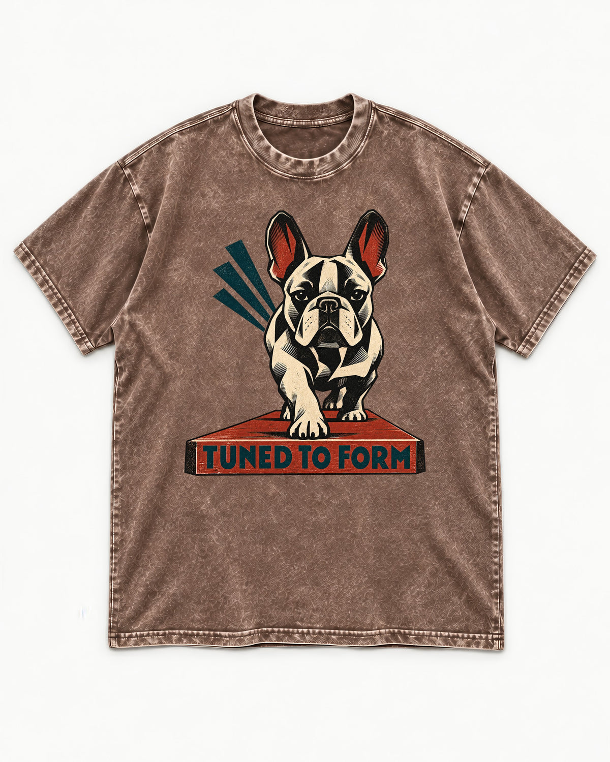 Frenchie Tuned to Form Washed Tee in Coffee, flat lay product photo