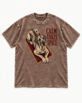Great Dane Calm Takes Space Washed Tee in Coffee, flat lay product photo