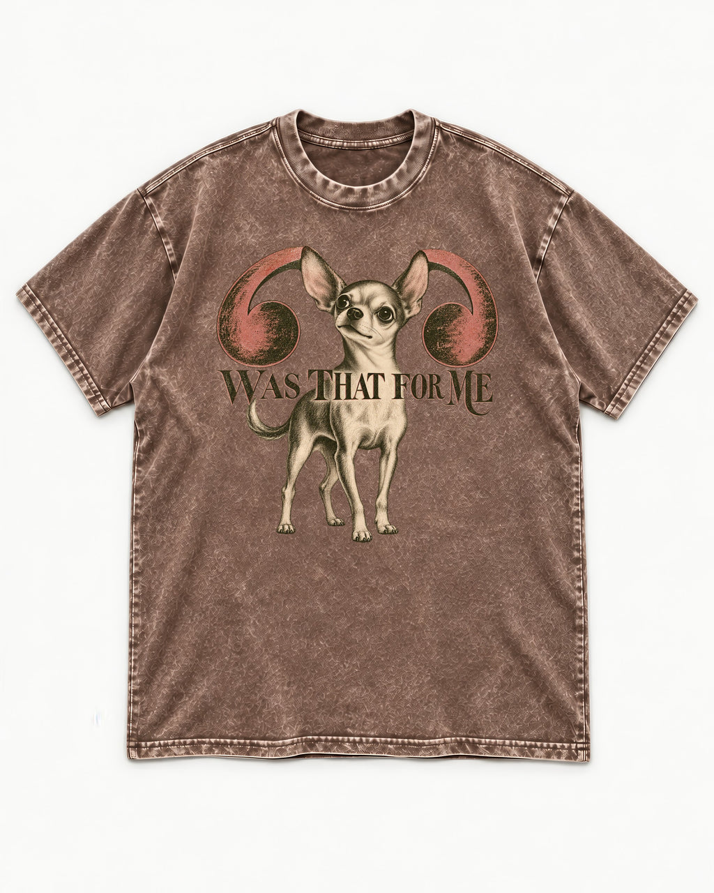 Chihuahua Was That for Me Washed Tee in Coffee, flat lay product photo
