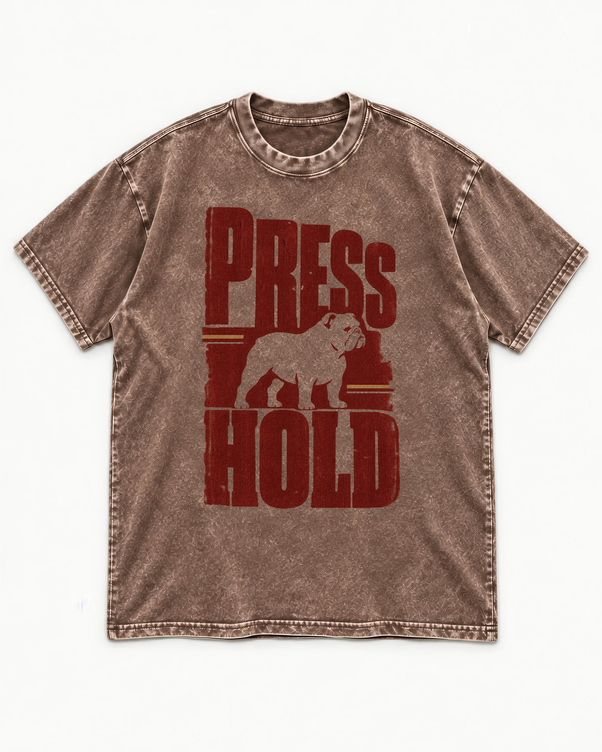 English Bulldog Press and Hold Washed Tee in Coffee, flat lay product photo
