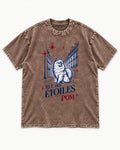 Pomeranian Among the Stars Washed Tee in Coffee, flat lay product photo