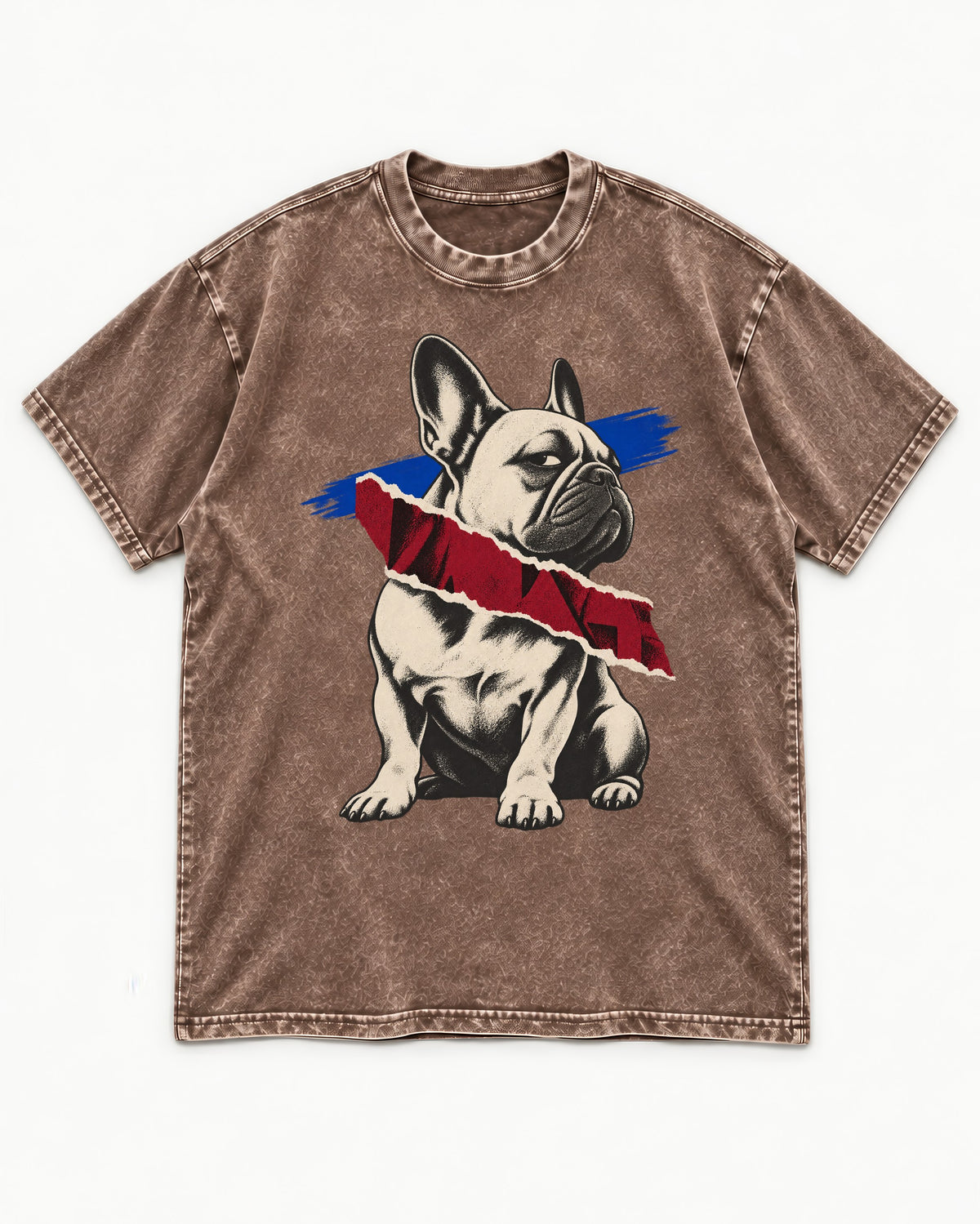 Frenchie Punk Washed Tee in Coffee, flat lay product photo