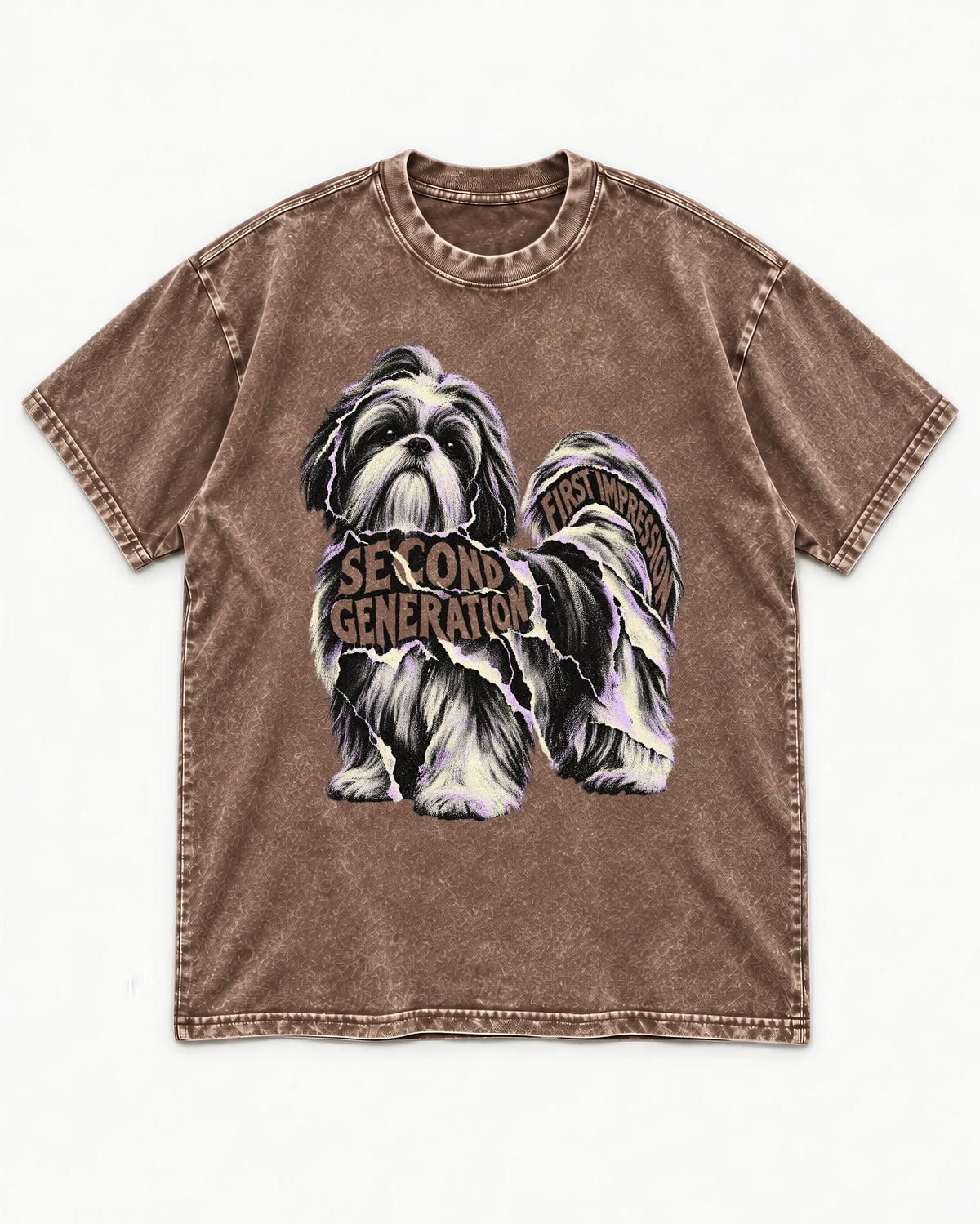 Second Generation Shih Tzu Washed Tee in Coffee, flat lay product photo