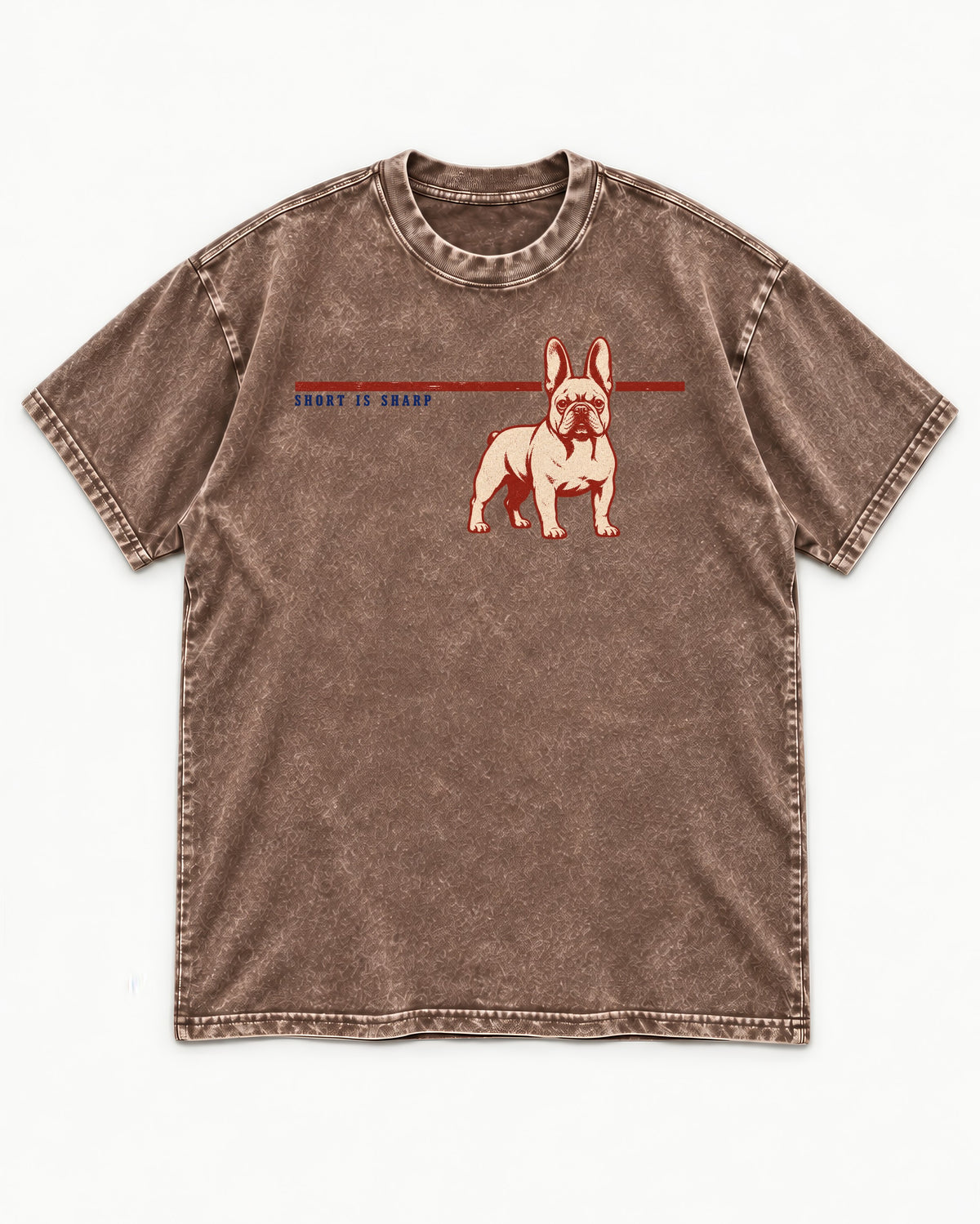 Short Is Sharp Frenchie Washed Tee in Coffee, flat lay product photo