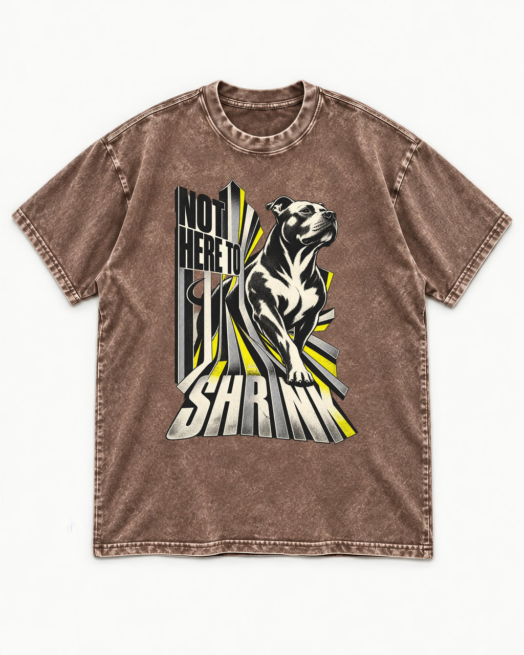 Not Here to Share Pitbull Washed Tee in Coffee, flat lay product photo