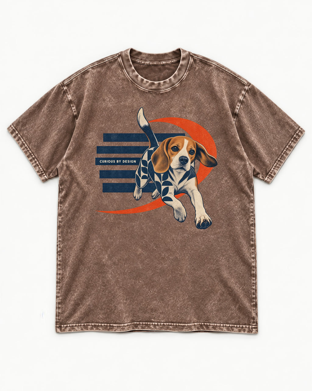 Beagle Born Curious Washed Tee in Coffee, flat lay product photo