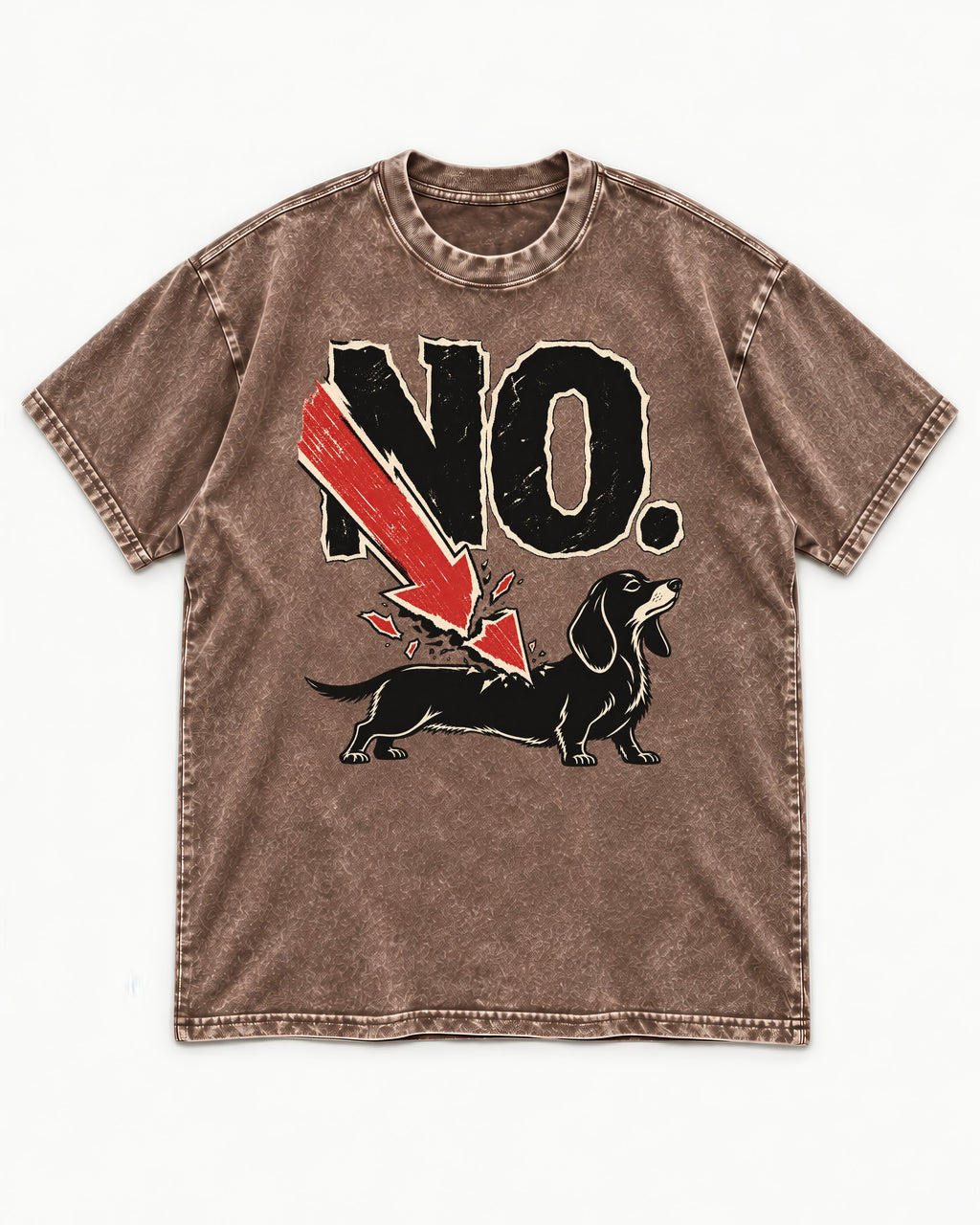 Dachshund Says No Washed Tee in Coffee, flat lay product photo