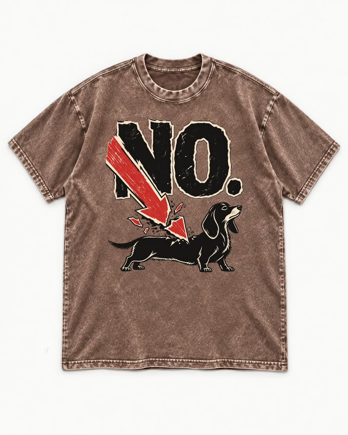 Dachshund Says No Washed Tee in Coffee, flat lay product photo