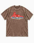 Seat Saved Since Sunrise German Shepherd Dog Washed Tee in Coffee, flat lay product photo