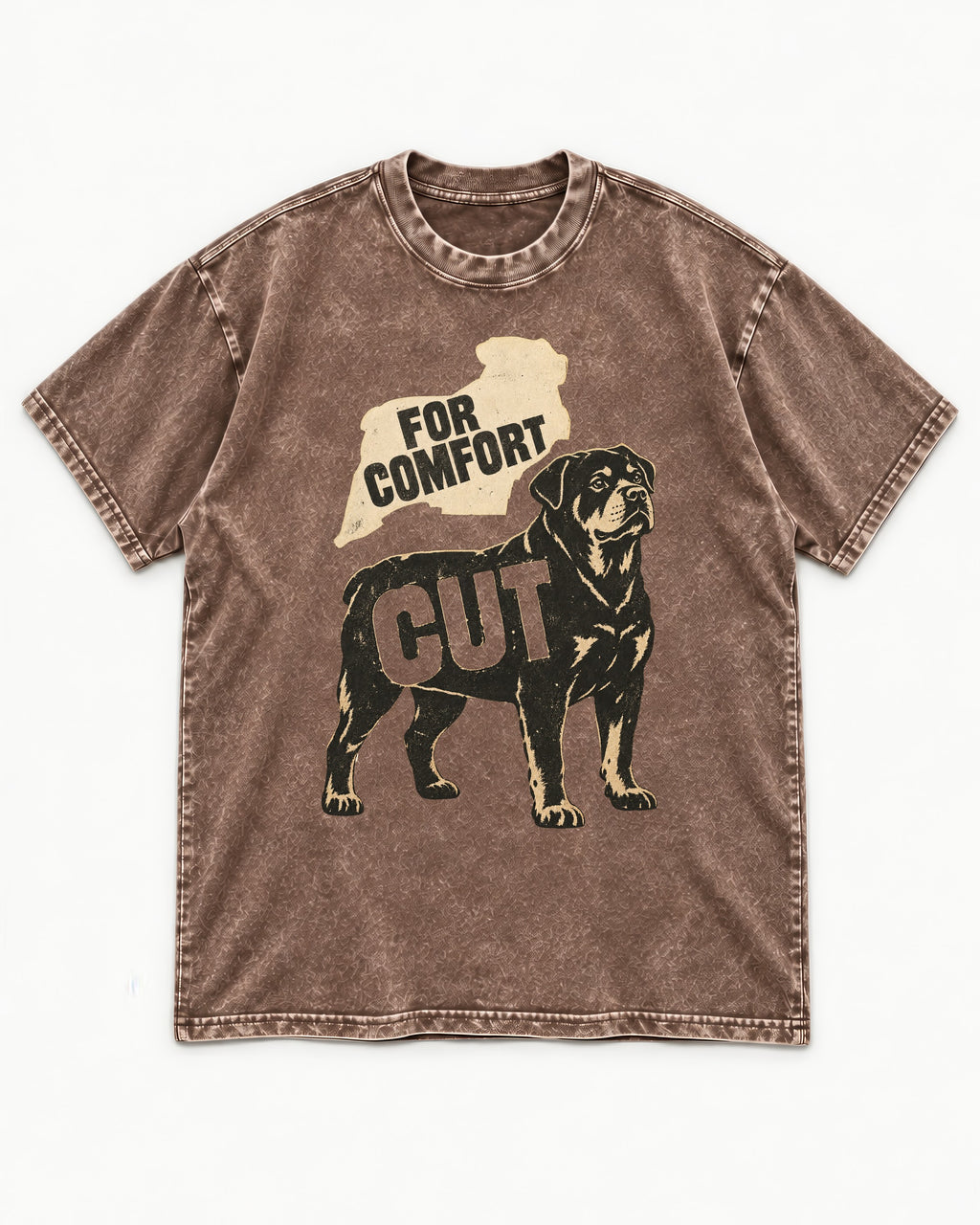 Rottweiler Cut for Comfort Washed Tee in Coffee, flat lay product photo