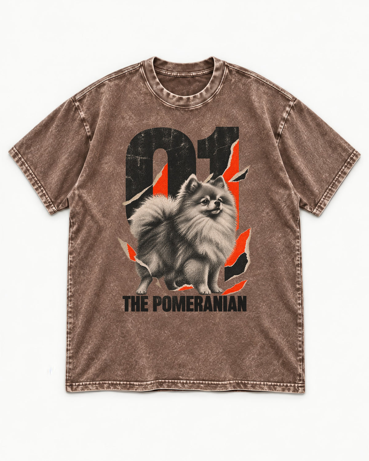 The Pomeranian Washed Tee in Coffee, flat lay product photo