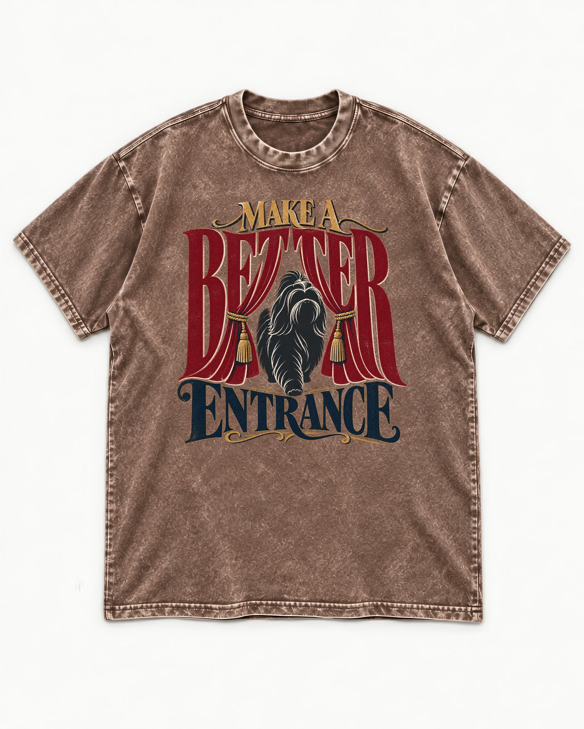 A Better Shih Tzu Entrance Washed Tee in Coffee, flat lay product photo