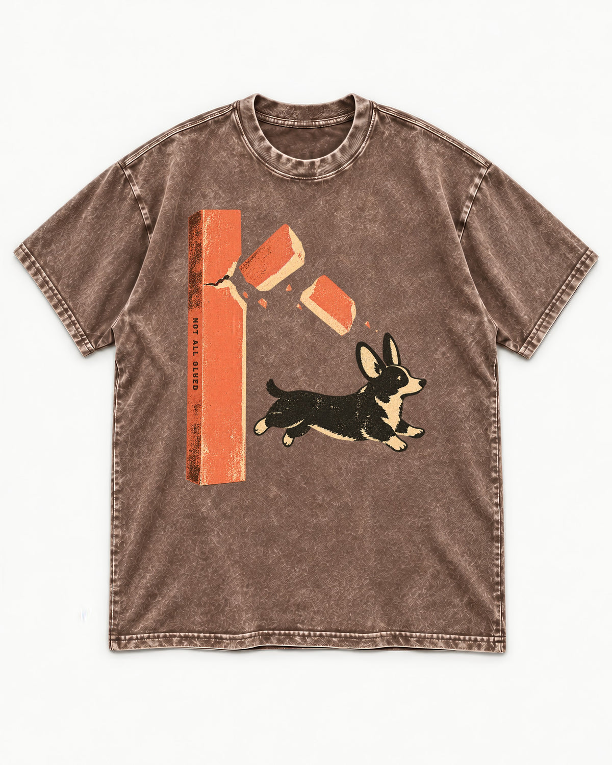 Not All Glued Corgi Washed Tee in Coffee, flat lay product photo