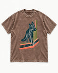 German Shepherd Dog Just Checking the Corner Washed Tee in Coffee, flat lay product photo