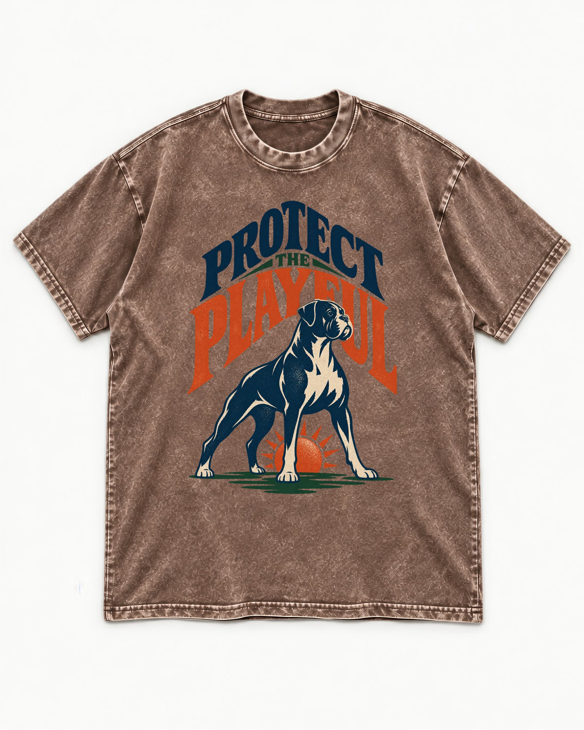 Protect the Playful Boxer Washed Tee in Coffee, flat lay product photo