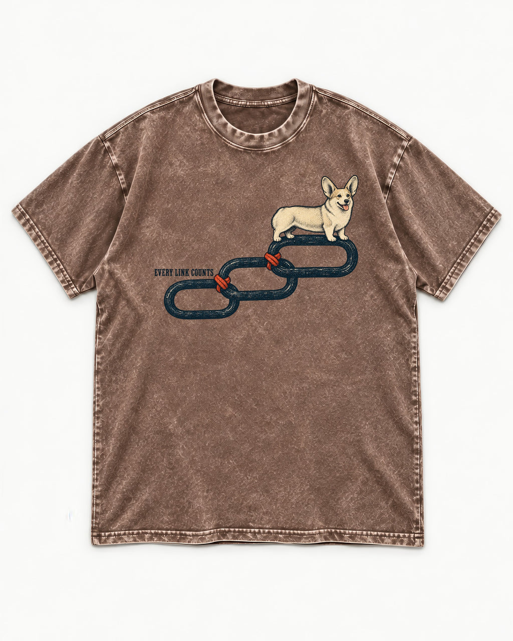 Every Corgi Link Counts Washed Tee in Coffee, flat lay product photo