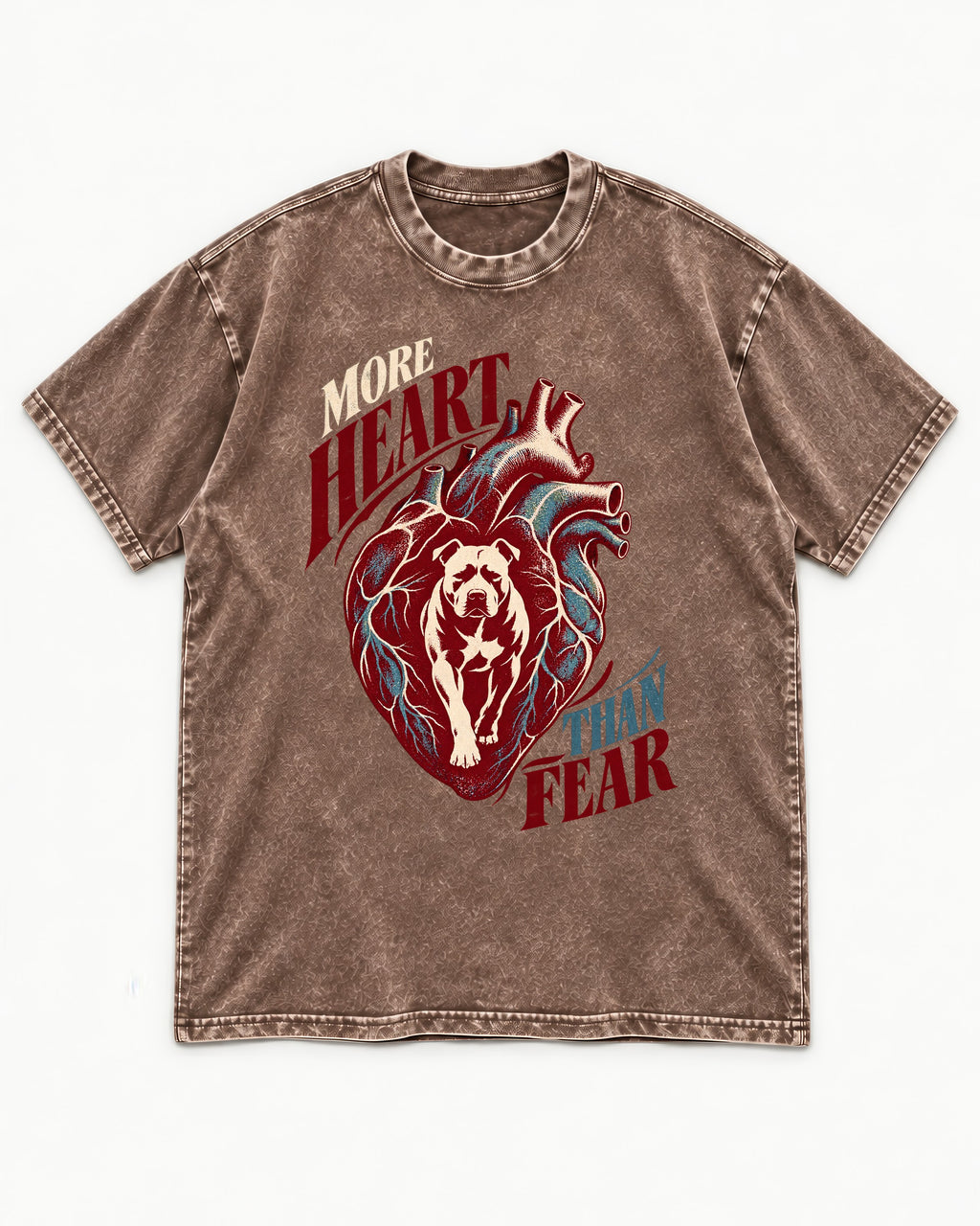 Pitbull More Heart Than Fear Anatomical Heart Graphic Washed Tee in Coffee, flat lay product photo