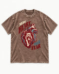 Pitbull More Heart Than Fear Anatomical Heart Graphic Washed Tee in Coffee, flat lay product photo