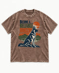 German Shepherd Dog Become a Reliable Horizon Washed Tee in Coffee, flat lay product photo