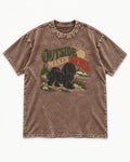 Shih Tzu Outside Makes Sense Mountain Trail Graphic Washed Tee in Coffee, flat lay product photo