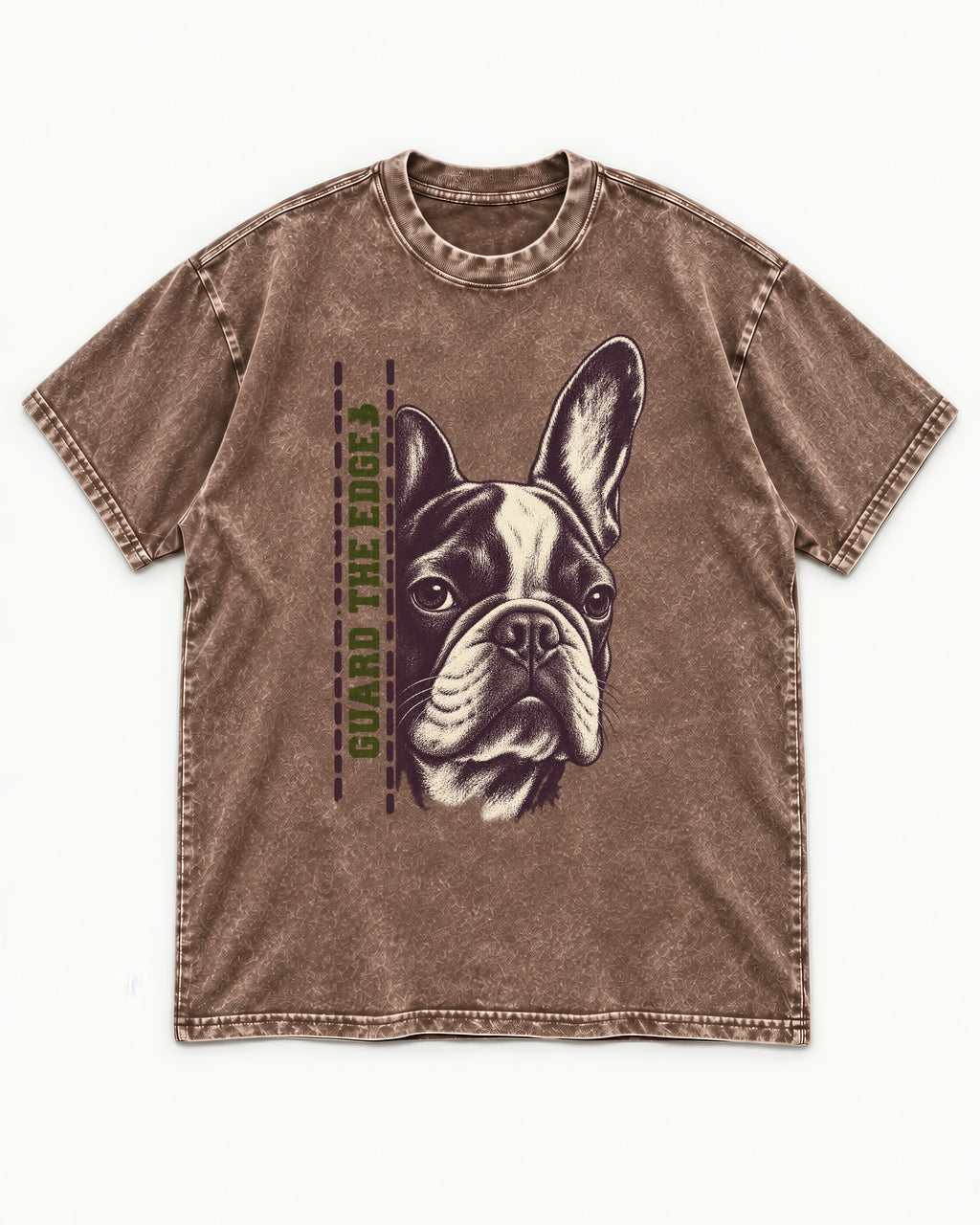 Frenchie Guard the Edge Washed Tee in Coffee, flat lay product photo
