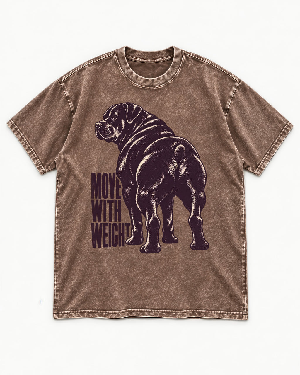 Rottweiler Moves with Weight Washed Tee in Coffee, flat lay product photo
