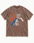 Yorkshire Terrier I'll Be Right Here Washed Tee in Coffee, flat lay product photo