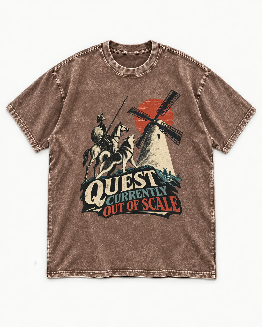 Husky Quest Out of Scale Washed Tee in Coffee, flat lay product photo